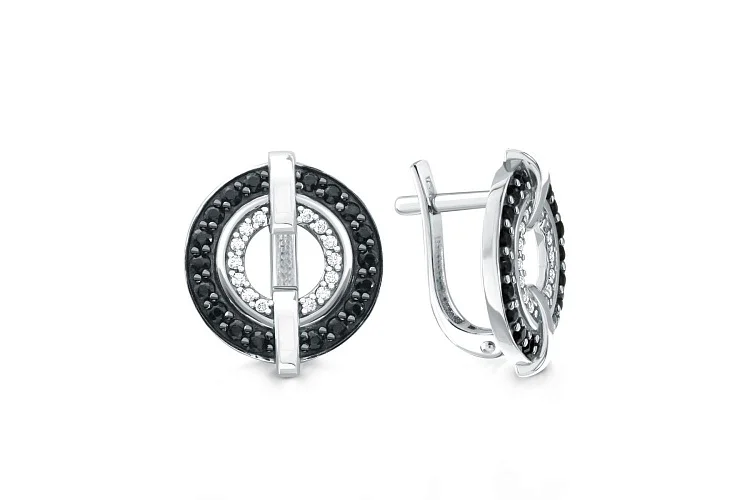 Серьги Круги из белого золота с 64 фианитами