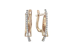 Серьги из красного золота с 34 фианитами