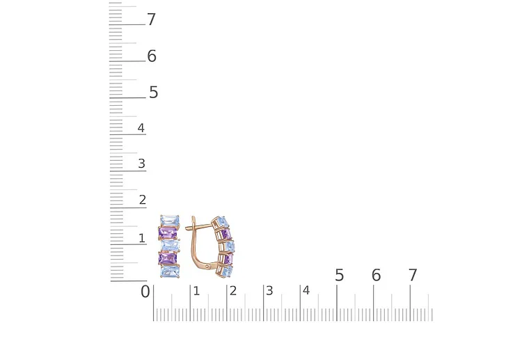 Серьги из красного золота с 4 аметистами и 6 топазами sky