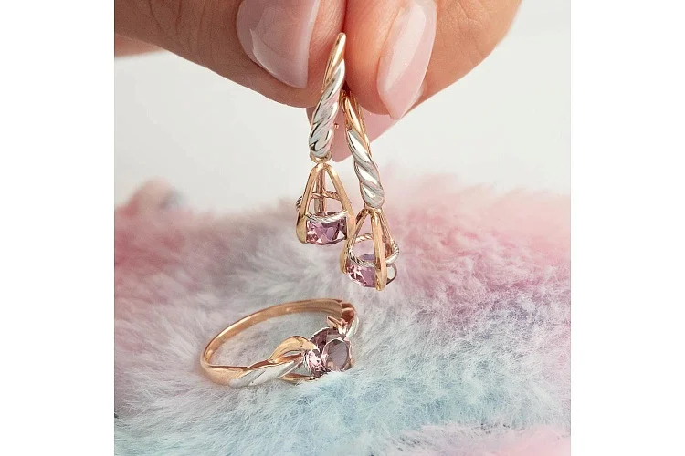 Серьги из красного золота с 2 ситаллами