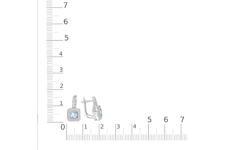 Серьги из белого золота с 2 топазами sky и 42 фианитами