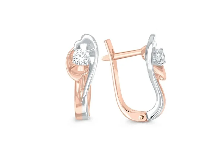 Серьги Цветы из красного золота с 2 бриллиантами