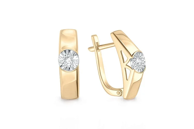 Серьги из жёлтого золота с 2 бриллиантами