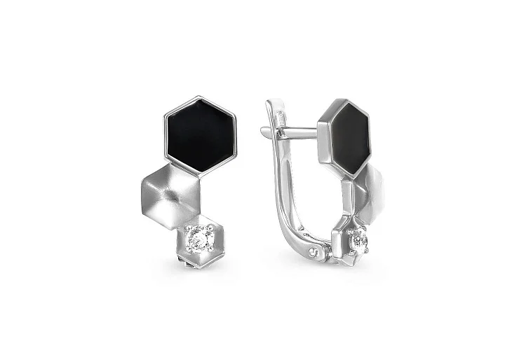 Серьги из белого золота с 2 фианитами