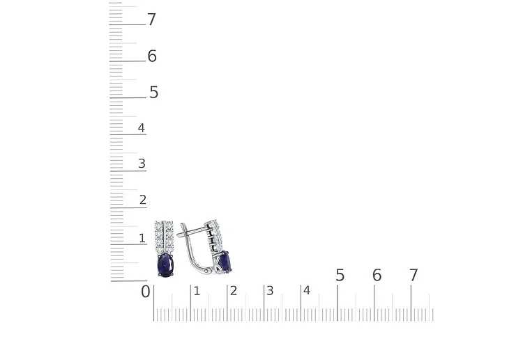 Серьги из белого золота с 2 корундами и 16 бриллиантами