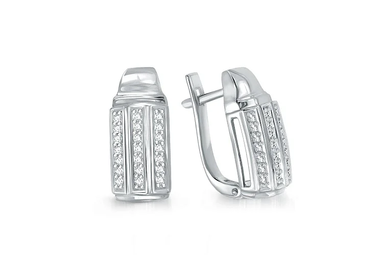 Серьги из белого золота с 42 фианитами