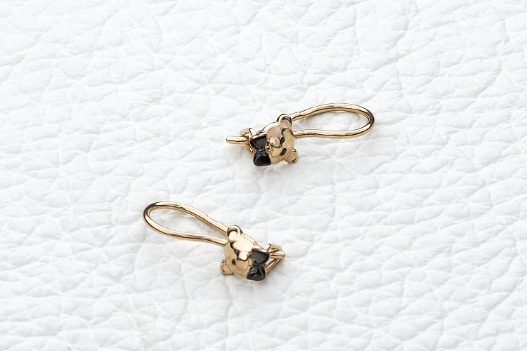 Детские серьги Мишки из красного золота без вставок