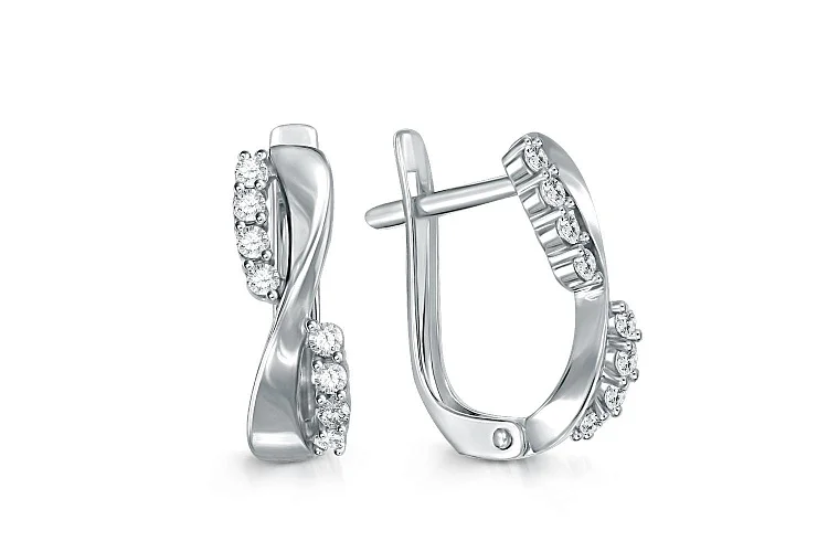 Серьги из белого золота с 16 фианитами