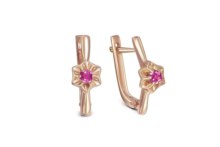 Серьги Цветы из красного золота с 2 рубинами