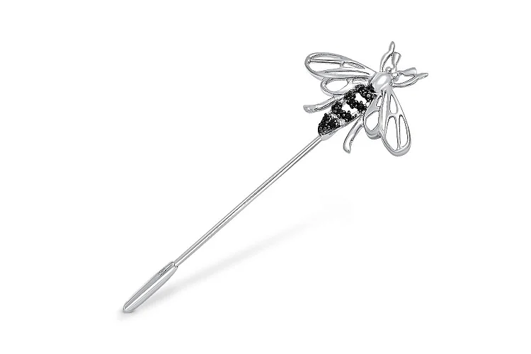 Брошь Пчела из белого золота с 11 фианитами