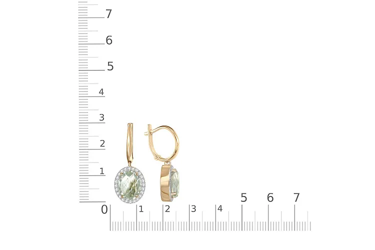 Серьги из жёлтого золота с 2 аметистами и 48 фианитами