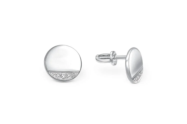 Серьги-пусеты Круги из белого золота с 6 фианитами