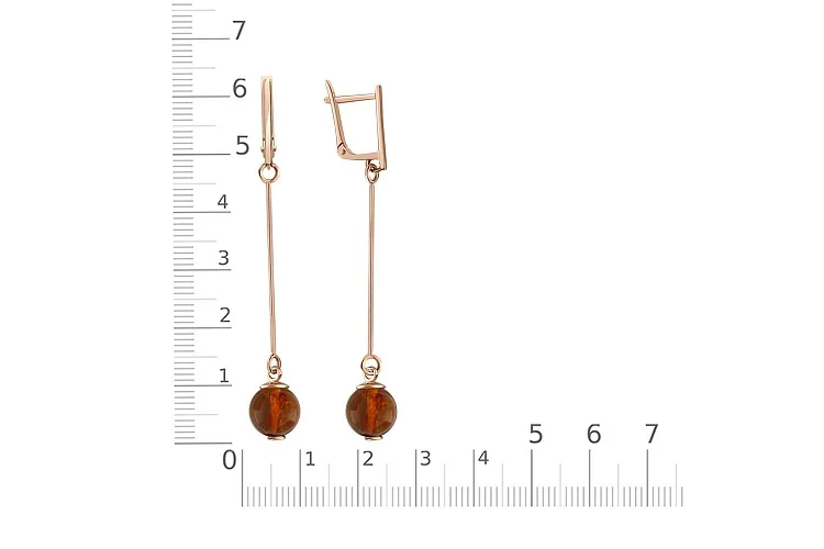 Серьги из красного золота с янтарём