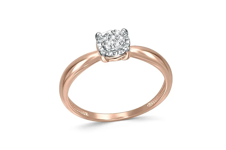 Кольцо Малинка из красного золота с 7 бриллиантами