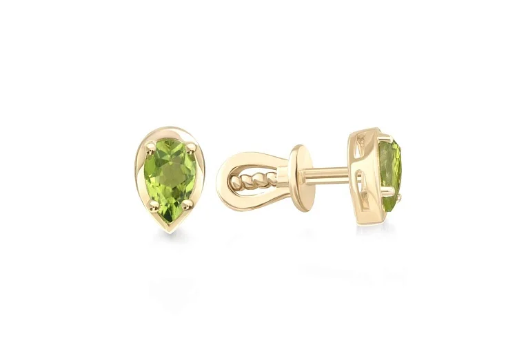 Серьги-пусеты из жёлтого золота с 2 хризолитами