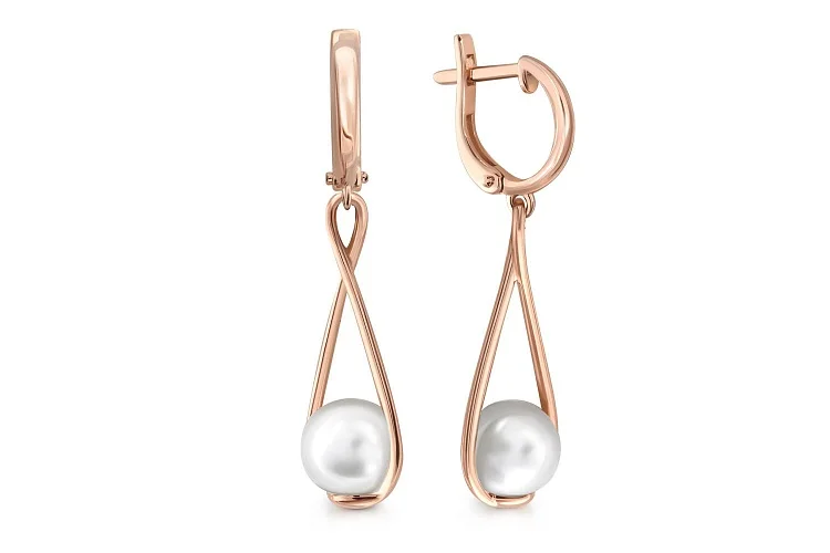 Серьги из красного золота с 2 жемчужинами