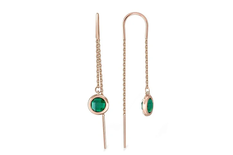 Серьги-продёвки из красного золота с 2 изумрудами