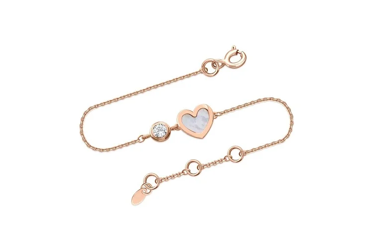 Браслет Сердце из красного золота с перламутром и фианитом