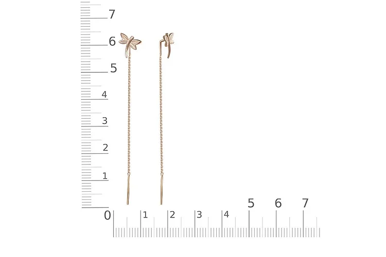 Серьги-продёвки Стрекозы из красного золота без вставок