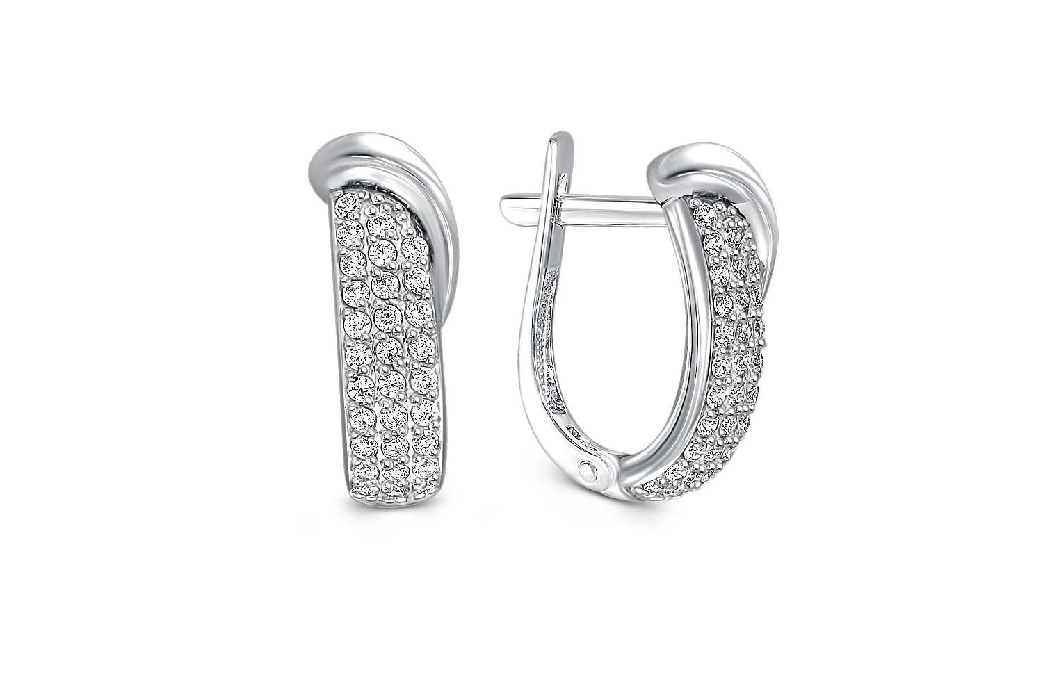 Серьги из белого золота с 60 фианитами