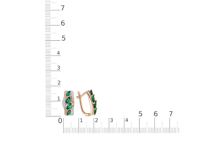 Серьги из красного золота с 8 изумрудами и 14 фианитами