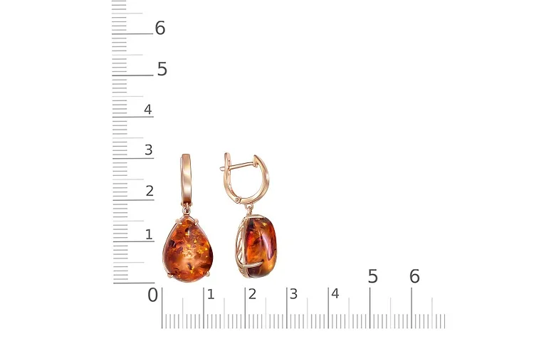 Серьги из красного золота с янтарём