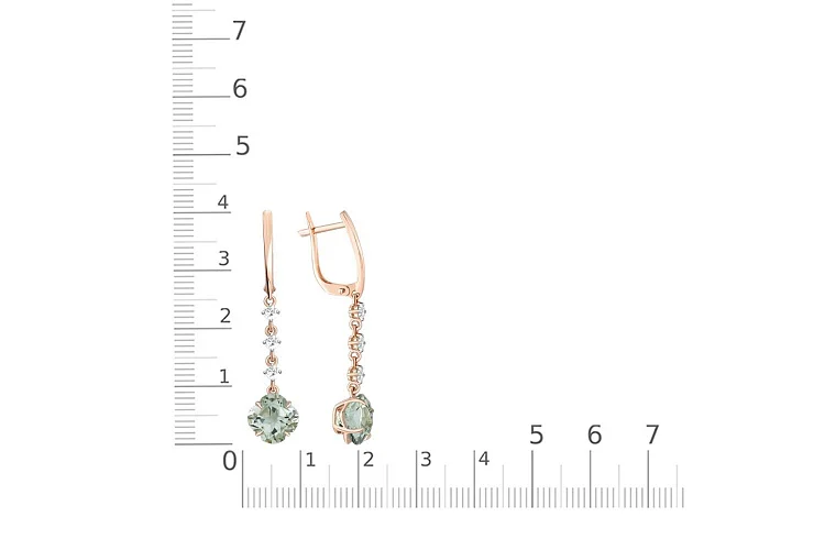 Серьги из красного золота с 2 аметистами и 6 фианитами