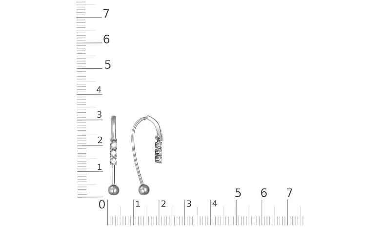Серьги из белого золота с 6 фианитами