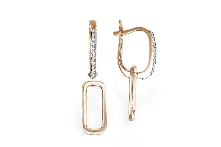 Серьги-трансформеры из красного золота с 24 фианитами