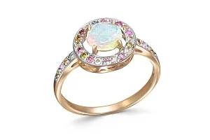 Кольцо из красного золота с опалом и 30 турмалинами