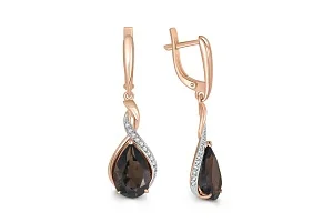 Серьги из красного золота с 2 раухтопазами и 24 фианитами