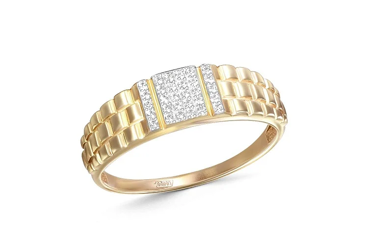 Печатка из жёлтого золота с 30 фианитами