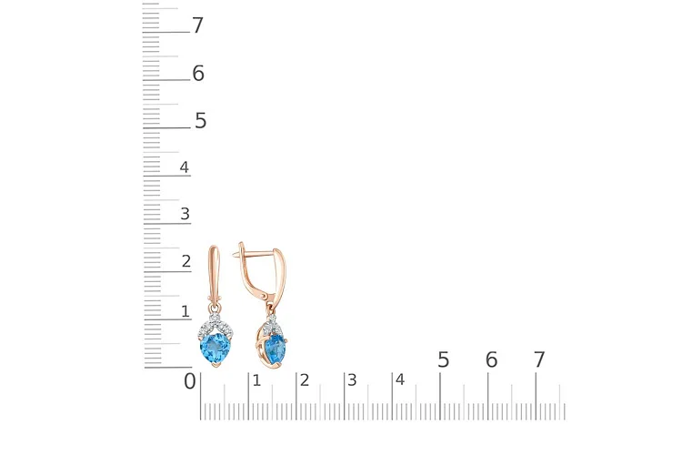 Серьги Сердца из красного золота с 2 топазами swiss и 10 фианитами