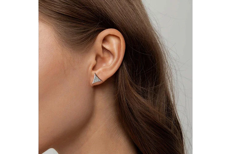 Серьги-пусеты Треугольники из красного золота с 38 фианитами