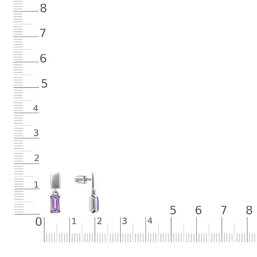 Серьги-пусеты Прямоугольники из белого золота с 2 аметистами