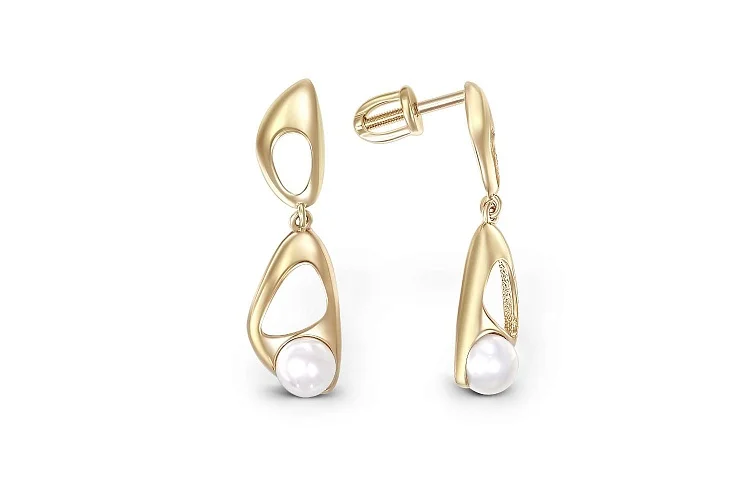 Серьги-пусеты из жёлтого золота с 2 жемчужинами