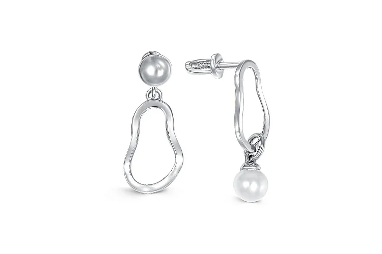 Серьги-пусеты из белого золота с жемчугом