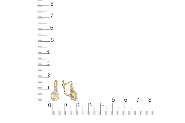 Серьги из красного золота с 2 опалами и 6 фианитами