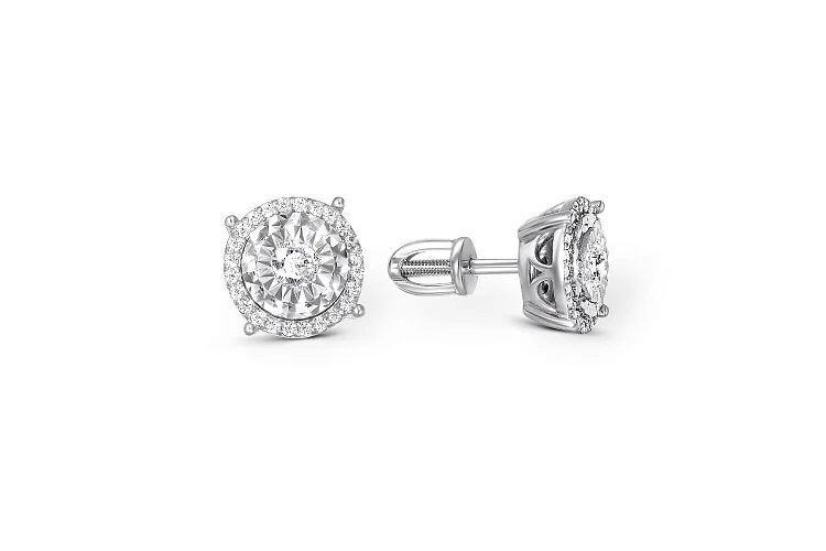 Серьги-пусеты из белого золота с 50 бриллиантами