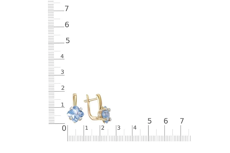 Серьги из жёлтого золота с 2 топазами sky и 8 фианитами