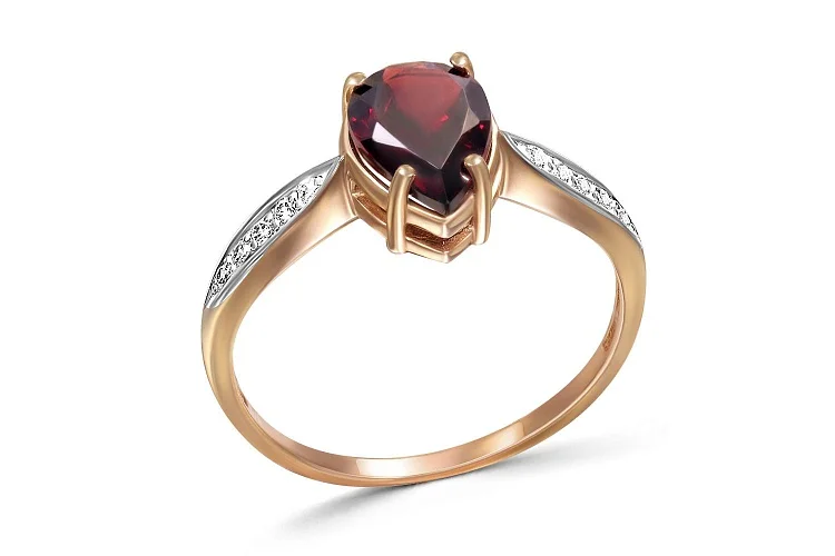 Кольцо из красного золота с гранатом и 10 фианитами