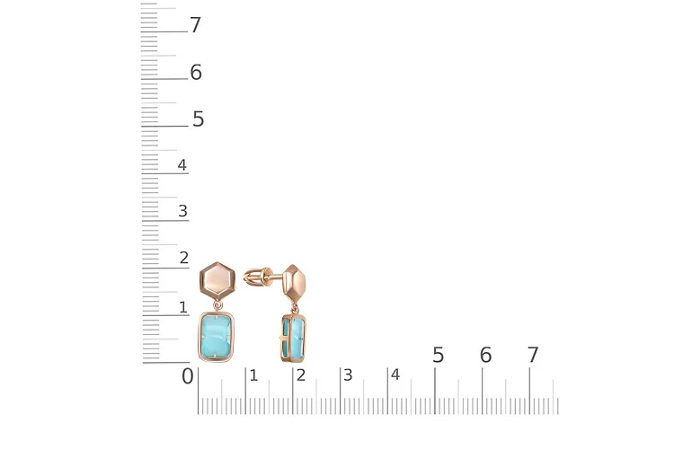 Серьги-пусеты Прямоугольники из красного золота с 2 наноситалами