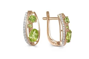 Серьги из красного золота с 6 хризолитами и 24 фианитами