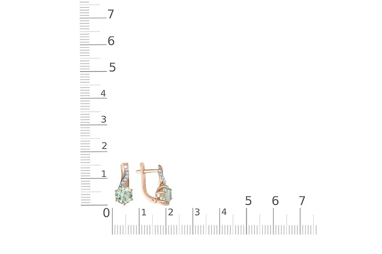 Серьги из красного золота с 2 аметистами и 10 фианитами