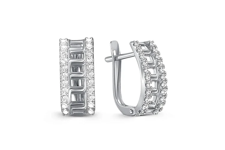 Серьги из белого золота с 44 фианитами
