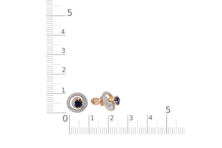 Серьги-пусеты из красного золота с 2 корундами и 72 фианитами
