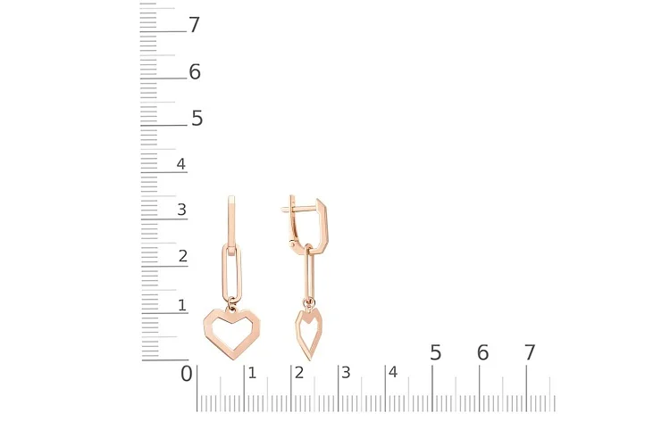 Серьги-трансформеры Сердца из красного золота без вставок