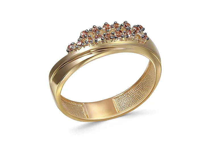 Кольцо из жёлтого золота с 6 бриллиантами и 9 фианитами