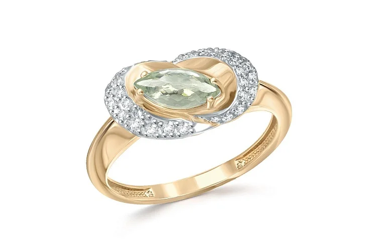 Кольцо из жёлтого золота с аметистом и 34 фианитами