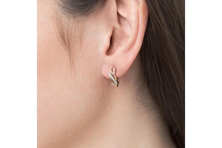 Серьги из красного золота с 34 фианитами